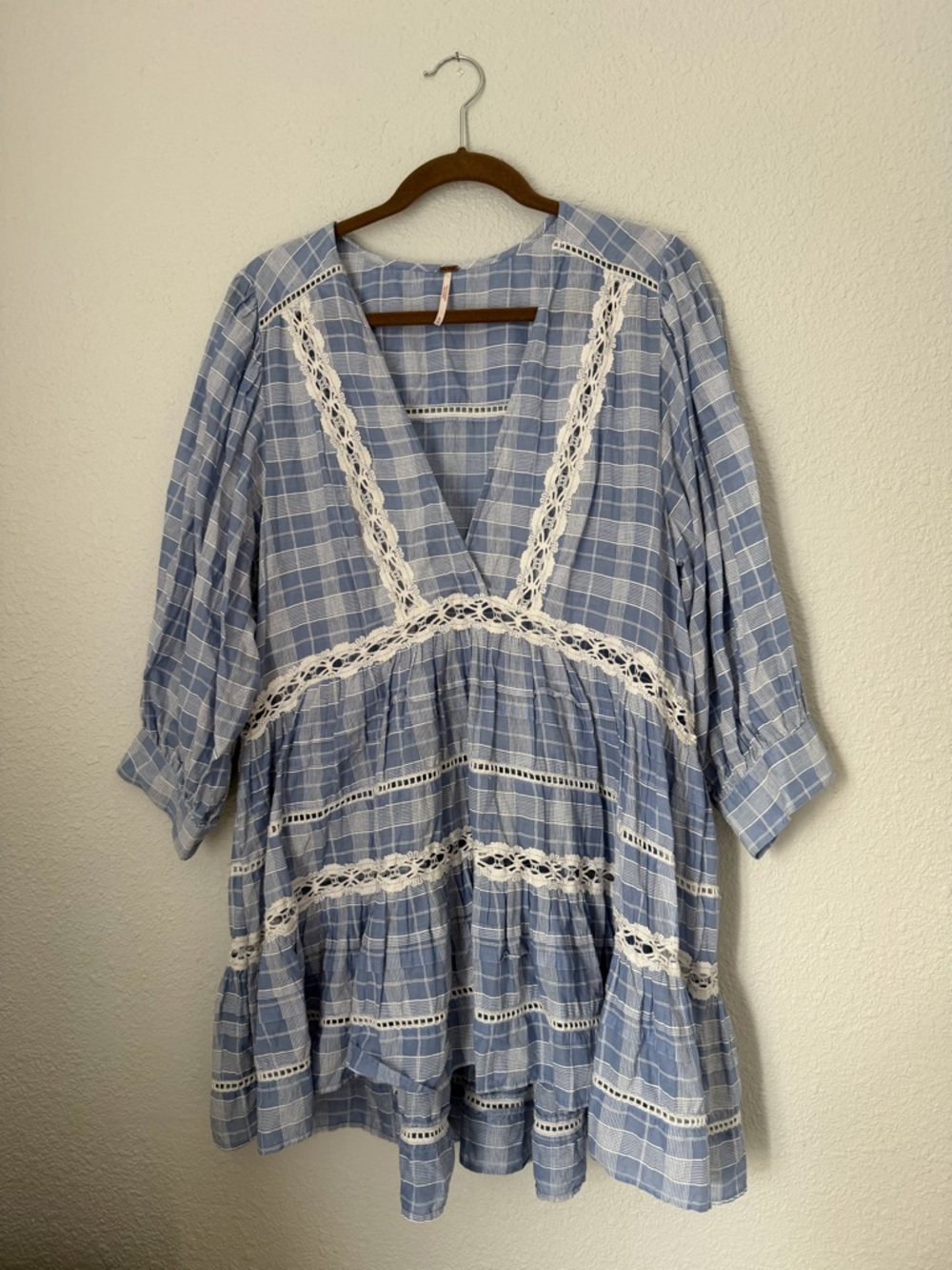 Free People Time Out Plaid Grid Print Lace Top Tunic | Medium